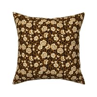 Royal-Tea Florals- Golden Brown Ivory Black- Small Scale