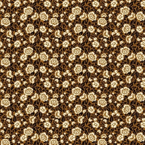 Royal-Tea Florals- Golden Brown Ivory Black- Small Scale