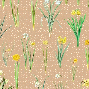 Daffodils and polka dots on beige ground