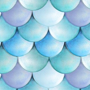 Mermaid scale or fish scale in teal blue or turquoise, painted in watercolor this design is great for Summer, swimwear and beach.