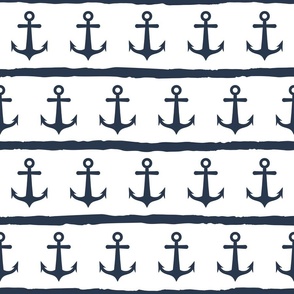 White and Navy Blue Nautical Anchor and Stripes in Large scale