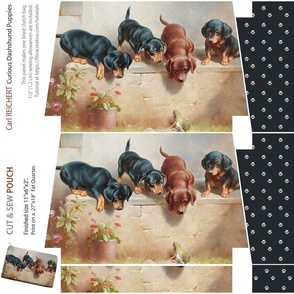 Curious Dachshund Puppies cut and sew toiletry pouch or clutch bag