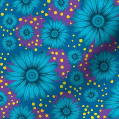 Blue and Purple Daisies Dark