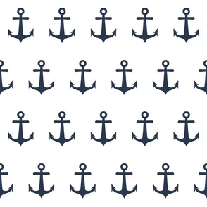 Large scale nautical white and navy blue anchors