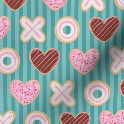 Valentine Cookies Teal Stripe Small