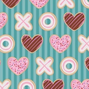 Valentine Cookies Teal Stripe Small