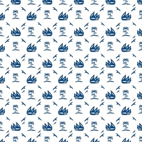 Blockprint Sea Adventure blue on white-xs