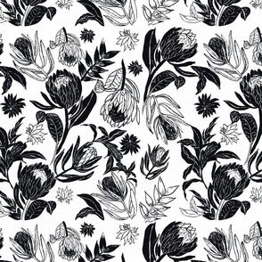 Black & white ornamental flowers pattern