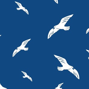 Blockprint seagulls white on blue-xl