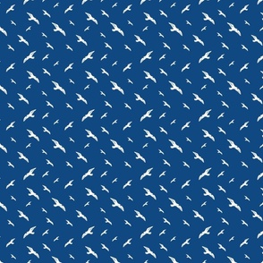 Blockprint seagulls white on blue-xs