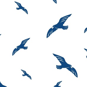 Blockprint seagulls blue on  white -xl