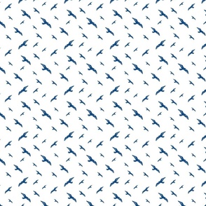 Blockprint seagulls blue on  white -xs