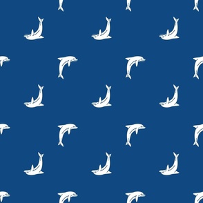 Blockprint Dolphins white on blue-medium