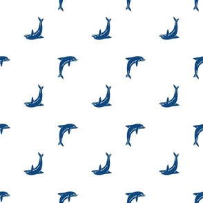 Blockprint Dolphins blue on white-medium
