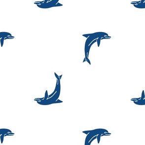 Blockprint Dolphins blue on white-xl