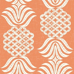 Large pineapple block print peach natural