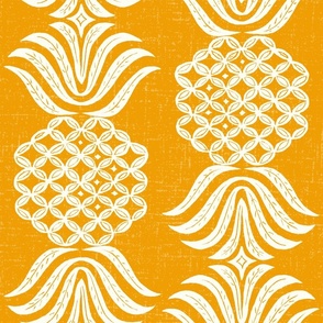 Large pineapple block print marigold natural