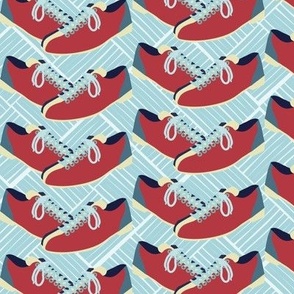 Bowling Shoes Stripe-Smooch Red-Mid-Century Blues Palette