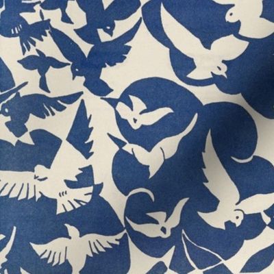 Pigeons in white and blue (1928) pattern in high resolution. Original from the Rijksmuseum