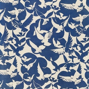 Pigeons in white and blue (1928) pattern in high resolution. Original from the Rijksmuseum