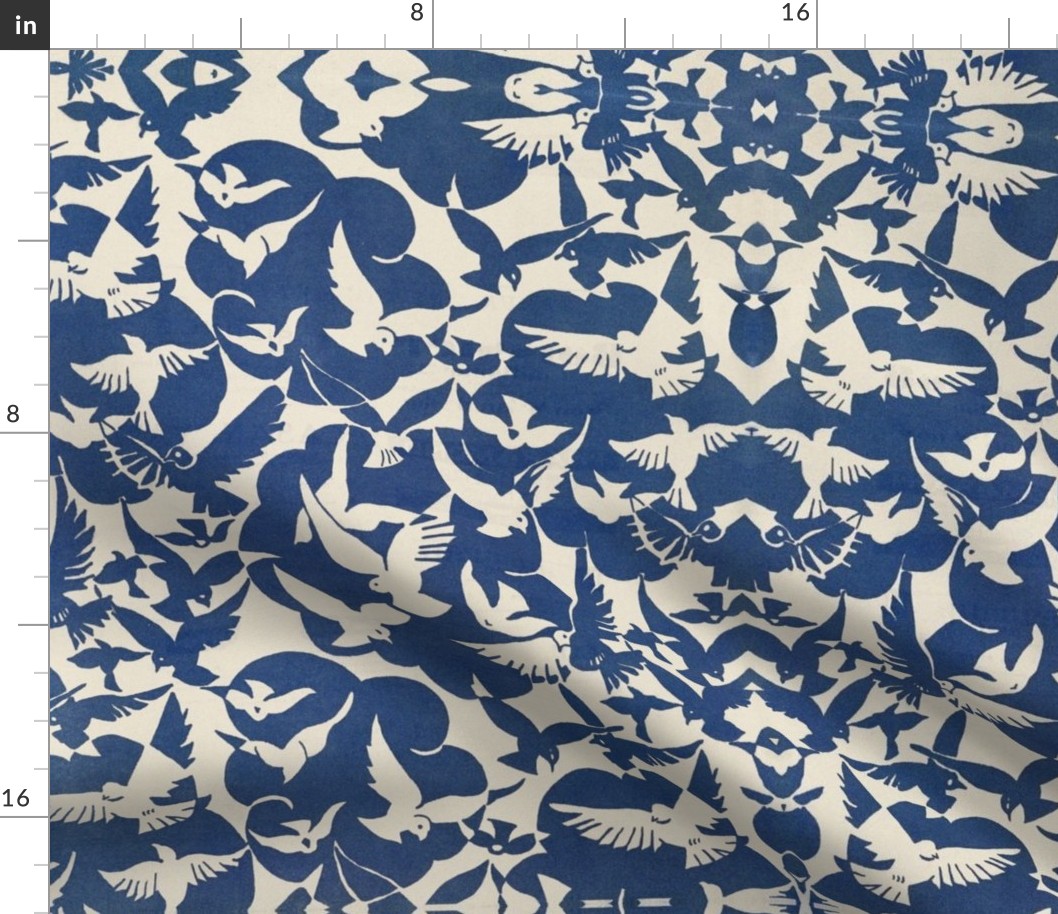 Pigeons in white and blue (1928) pattern in high resolution. Original from the Rijksmuseum