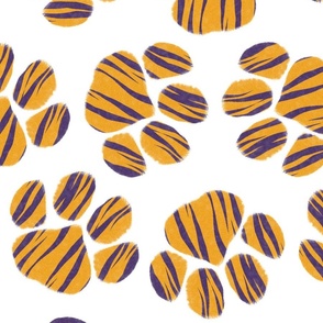 purple and gold tiger striped paw prints large scale