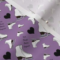 Figure skates with hearts on purple design