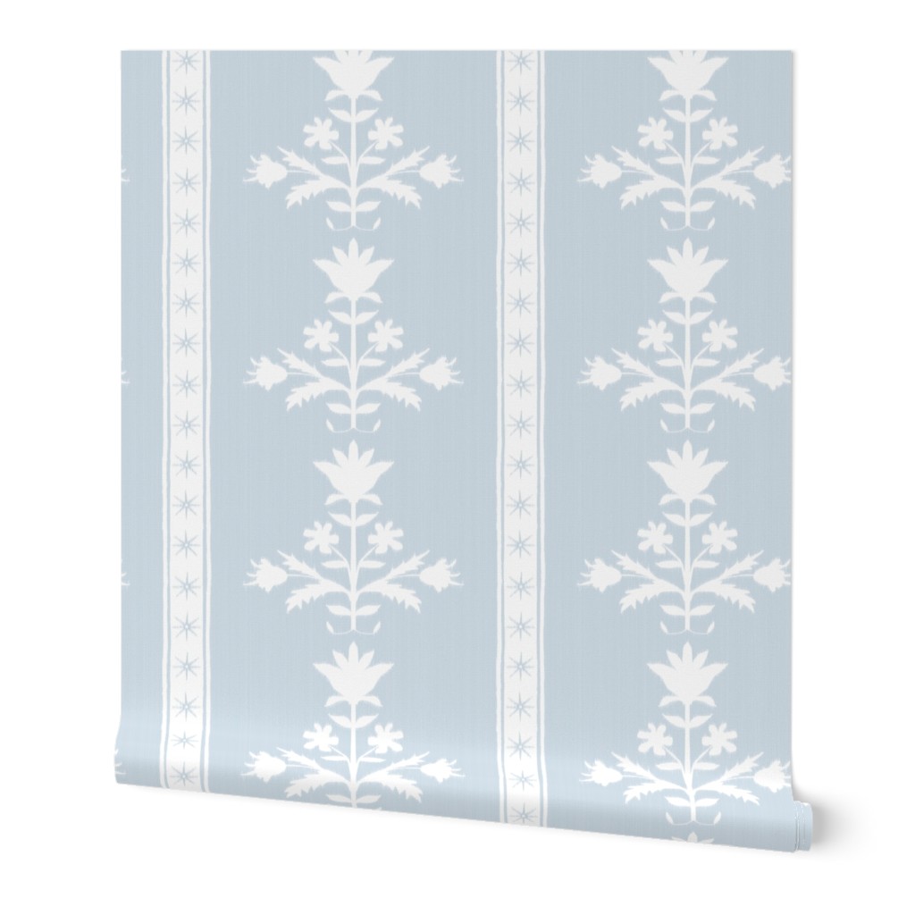 Tulip Indienne Damask Stripe Soft Blue and White