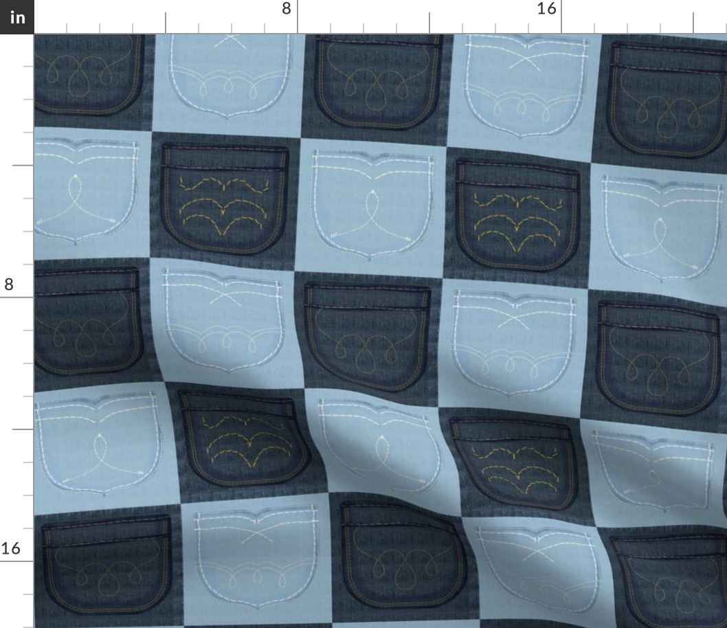 Denim Quilt Pockets, 4” Squares