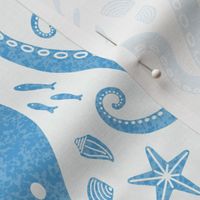 Underwater Adventure Octopus block print XL wallpaper scale sky blue by Pippa Shaw