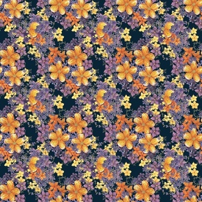 Orange, Yellow and Purple Summer Blooms (Dark Blue)