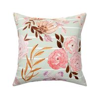 24” Maddi Floral on Honeydew Stripe - Pretty Watercolor Flowers Pink Coral Peach Blush Gold, 24” repeat GL-MF1