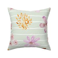 24” Maddi Floral on Honeydew Stripe - Pretty Watercolor Flowers Lavender Gold Blush, 24” repeat GL-MF2