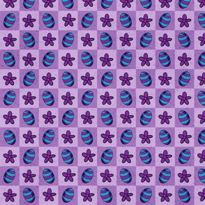 Easter Egg and Flower Checkerboard - Purple