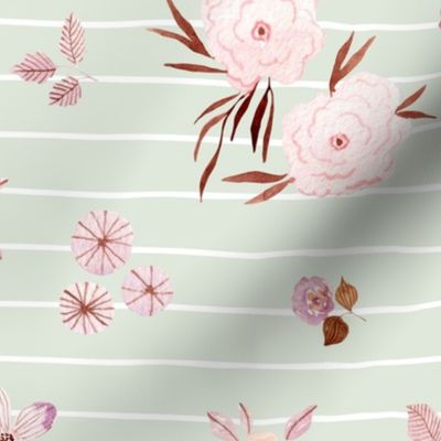 12” Maddi Floral on Honeydew Stripe - Pretty Watercolor Flowers Lavender Gold Blush, 12” repeat GL-MF5