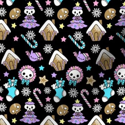 Pastel Goth Christmas Doodles Skull Gingerbread House Bat Cookies Alt Aesthetic Black