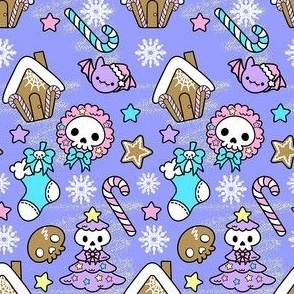 Pastel Goth Christmas Doodles Skull Gingerbread House Bat Cookies Alt Aesthetic Periwinkle Blue