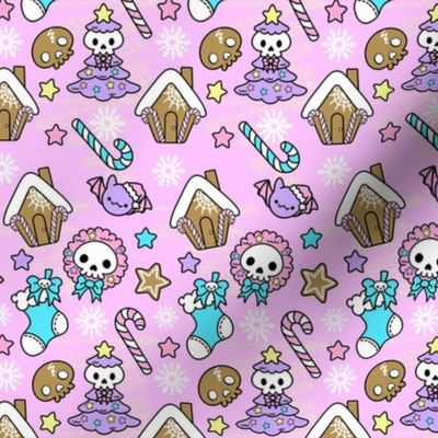 Pastel Goth Christmas Doodles Skull Gingerbread House Bat Cookies Alt Aesthetic Pink