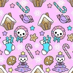 Pastel Goth Christmas Doodles Skull Gingerbread House Bat Cookies Alt Aesthetic Pink