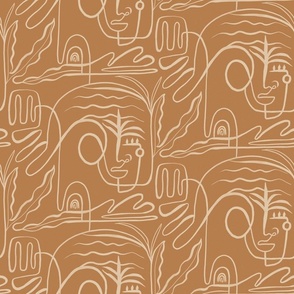 Semi Abstract Line Art with earthy beach vibes in Terracotta.