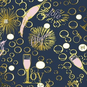 Pink champagne on navy with gold
