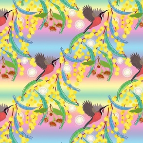 Wattle, Blossom Sparkle! (Diagonal panel) - rainbow, medium 
