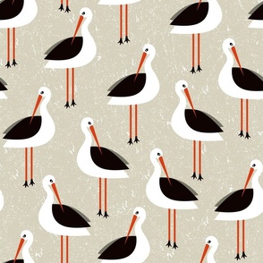 Retro mid-century modern storks birds sand Wallpaper