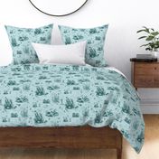 TOILE DE MER 1 - TEAL ON LIGHT BLUE LINEN