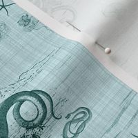 TOILE DE MER 1 - TEAL ON LIGHT BLUE LINEN