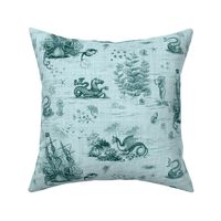 TOILE DE MER 1 - TEAL ON LIGHT BLUE LINEN