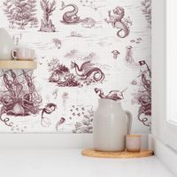 TOILE DE MER - BURGUNDY LINE WORK  ON LIGHT TEXTURED BACKGROUND