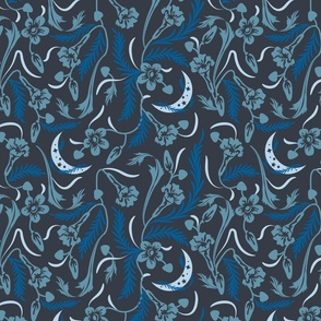 Nouveau Lunar Florals- Bengal Clockvine- Blue Charcoal- Regular Scale