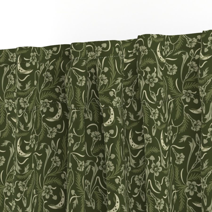 Nouveau Lunar Florals- Bengal Clockvine- Olive Green- Small Scale