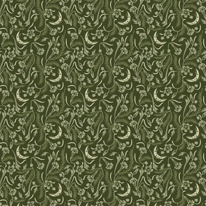 Nouveau Lunar Florals- Bengal Clockvine- Olive Green- Small Scale